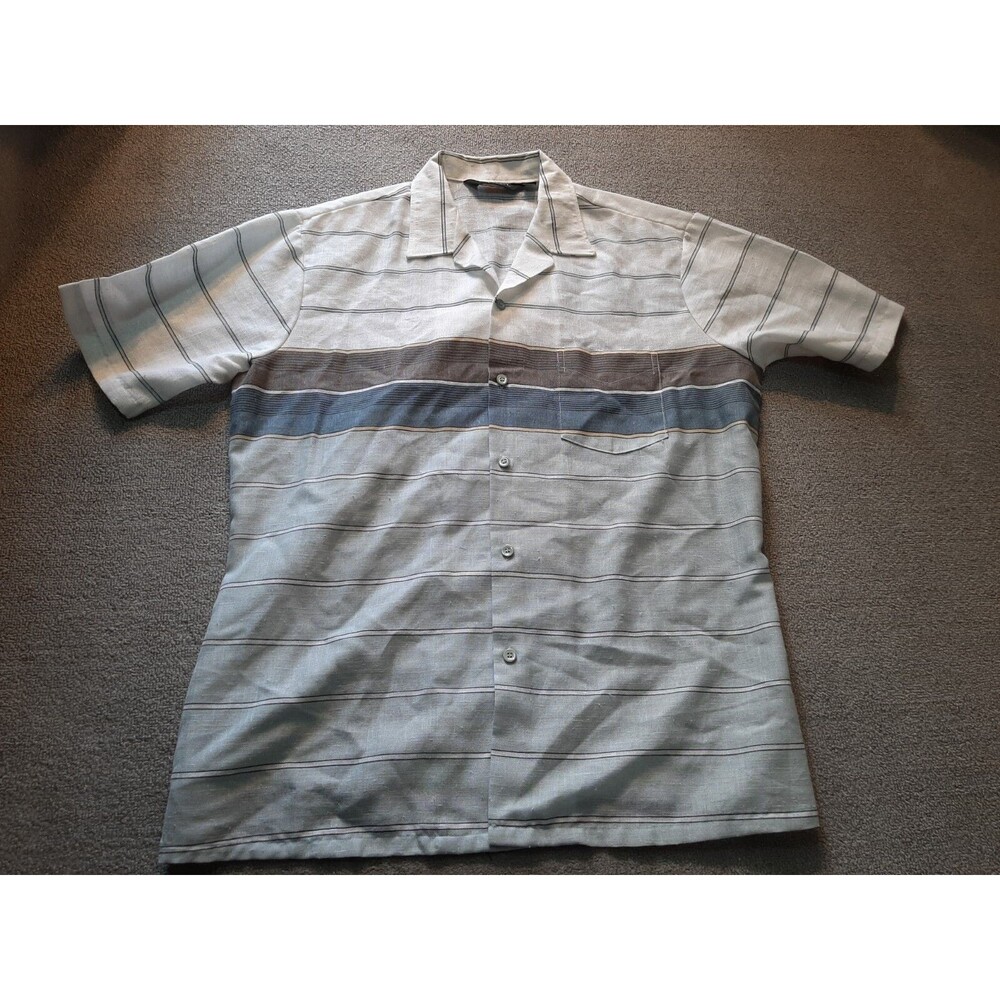 JT Beckett Mens  Button Shirt Large L Striped short sleeve